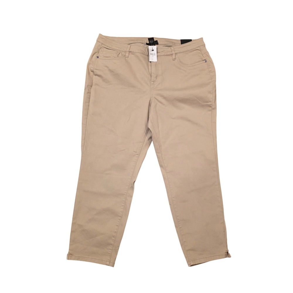 Lane Bryant Women 20 Tan Khaki Capri Pants Stretch Cotton Blend Cropped Chino